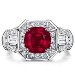 Italo Halo Ruby Cushion 2 Prong Unique Engagement Ring For Women