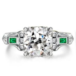 Italo Art Dceo White Round Emerald Milgrain Engagement Ring