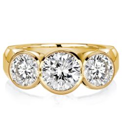 Italo Bezel White Round Three Stone Engagement Ring For Women