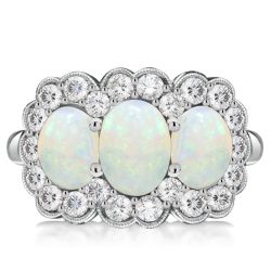 Italo Halo Opal Ring Three Stone Engagement Ring Art Deco Ring