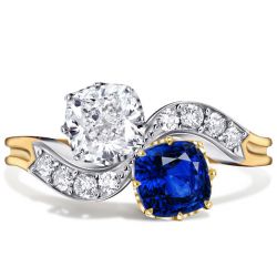Italo Two Tone Blue & White Cushion Engagement Ring For Women