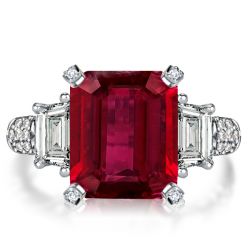 Italo Ruby Emerald Cut Unique Three Stone Engagement Ring