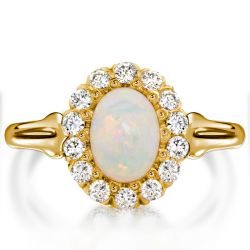 Italo Milgrain Opal Ring Vintage Halo Engagement Ring For Women