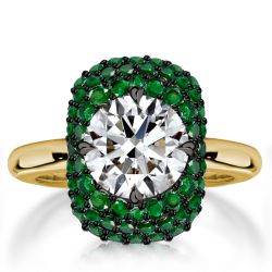 White & Emerald Round Black Two Tone Mosaic Ring Engagement Ring