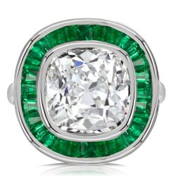Italo Emerald Sapphire Halo White Cushion Engagement Ring