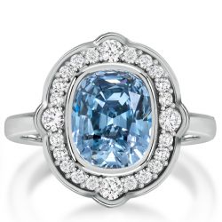 Italo Halo Blue Topaz Cushion Cut Vintage Ring Engagement Ring