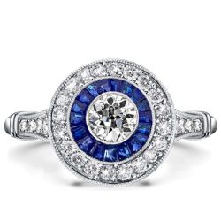 Italo Blue Sapphire Halo Engagement Ring Vintage Halo Ring