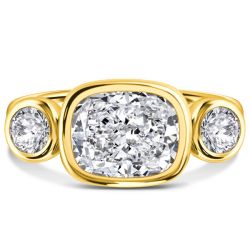 Italo Created White Sapphire Engagement Ring Cushion Cut Three Stone Engagement Ring