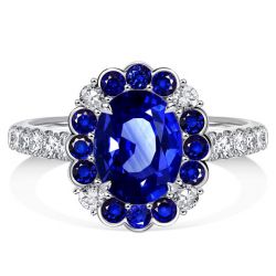 Italo Oval Cut Blue Sapphire Halo Engagement Ring For Women