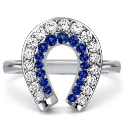 Italo White & Blue Sapphire Horseshoe Ring Engagement Ring