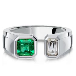 Italo Bezel Setting Emerald Signet Open Ring In Sterling Silver