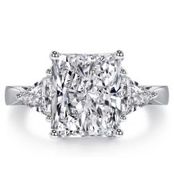 Italo Radiant Cut 3 stone Engagement Ring In Sterling Silver