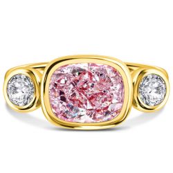 Italo Pink Ring Cushion Cut 3 Stone Engagement Ring