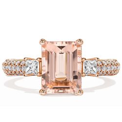 Italo Rose Gold Morganite Ring Emerald Cut Promise Ring