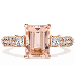 Italo Rose Gold Morganite Ring Emerald Cut Promise Ring