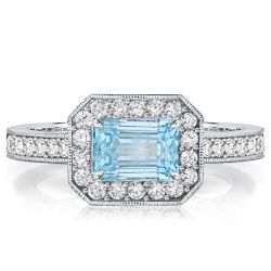 Italo Aquamarine Ring Octagonal Halo Engagement Ring