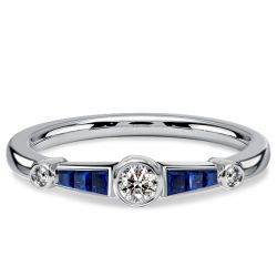 Italo Blue Sapphire Ring Bezel Setting Vintage Wedding Rings For Women Promise Ring