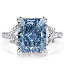 Italo Radiant Cut Blue Topaz Wedding Rings For Women