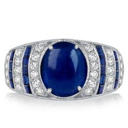 Italo Oval Blue Sapphire Vintage Engagement Ring Cocktail Ring