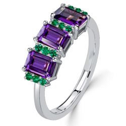 Italo Emerald Cut Amethyst Three Stone Engagement Ring