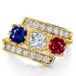 Italo Blue Sapphire Ruby Vintage Engagement Ring 3 Stone Ring