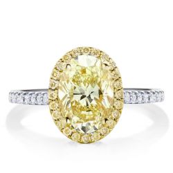Italo Two Tone Halo Oval Cut Yellow Topaz Wedding Rings