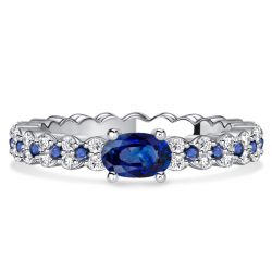 Italo East West Oval Cut Blue Sapphire Ring Simple Ring