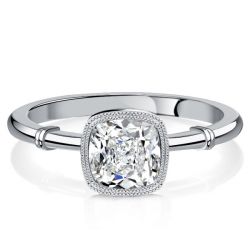 Italo Milgrain Bezel Cushion Cut Engagement Ring Promise Ring