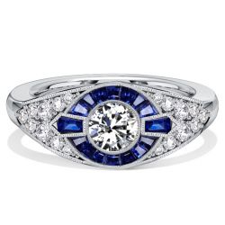 Italo Vintage Blue Sapphire Ring Wedding Rings Art Deco Jewelry