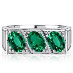 Italo 3 Stone Emerald Sapphire Vintage Wedding Rings