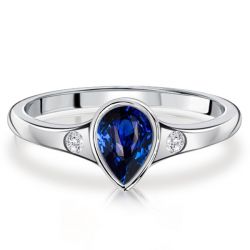 Italo Pear Shaped 3 Stone Ring Blue Sapphire Rings For Women