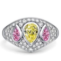 Italo Unique Pear Pink Sapphire Yellow Topaz 3 Stone Engagement Rings