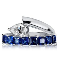 Italo Unique Princess & Pear Cut Blue Sapphire Rings Wedding Rings