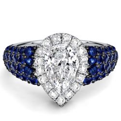 Italo 2 Tone Halo Pear Cut Blue Sapphire Unique Engagement Rings