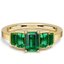 Italo 5 Stone Emerald Cut Emerald Green Engagement Rings