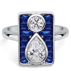 Italo Unique Design Pear & Round White & Blue Sapphrie Engagement Ring