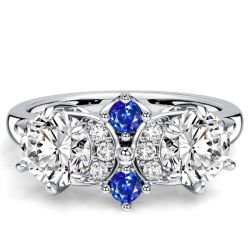 Italo Round Cut Blue & White Sapphire Vintage Engagement Rings