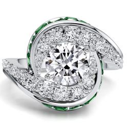 Italo Halo Round Cut White & Emerald Sapphire Unique Engagement Rings