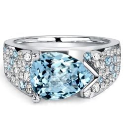 Italo East-west Micro Pave Pear Cut Aquamarine Ring For Women