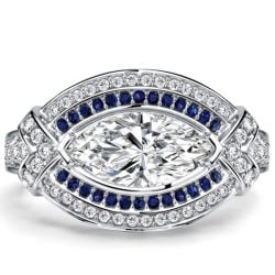 Italo Bezel-set White Sapphire Marquise Cut Vintage Engagement Ring For Women