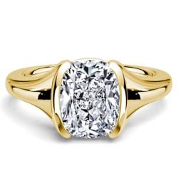 Italo Golden Half-bezel White Sapphire Cushion Cut Solitaire Engagement Ring