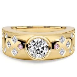 Italo Bezel Setting Round Cut White & Pink Stone Ring Waterfall Ring