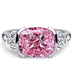 Italo Half Bezel Cushion Cut Pink Stone Ring Three Stone Ring For Women