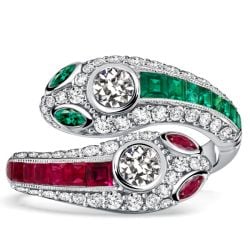 Italo Decorated Snake Emerald Sapphire Ruby Rings For Women