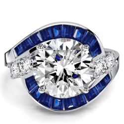 Italo Ballerina Ring Round Cut Blue Sapphire Halo Engagement Ring For Women