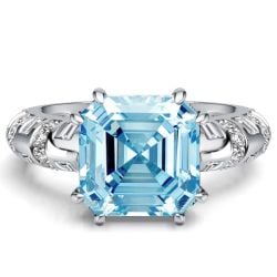 Italo Knife-Edge Asscher Cut Aquamarine Ring For Women