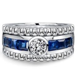 Italo Bezel Round Cut Blue Sapphire Vintage Engagement Ring For Women