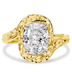 Italo Elongated Filigree 6 Prong Cushion Cut Engagement Ring For Women