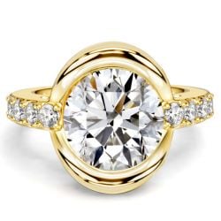 Italo Half Bezel Side Stone Round Cut Engagement Ring For Women