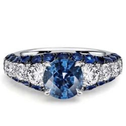 Italo Micro Pave Triple Row Side Stone Blue Topaz Unique Engagement Rings